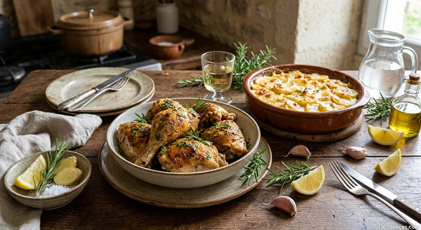 Poulet mariné à l'huile d'olive, romarin et gingembre