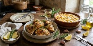 Poulet mariné à l'huile d'olive, romarin et gingembre